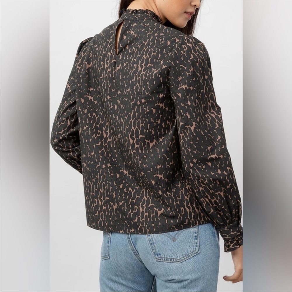 Rails Ariana Savannah Top caramel brown high neck shirt onyx black animal Sz XL - Picture 3 of 16
